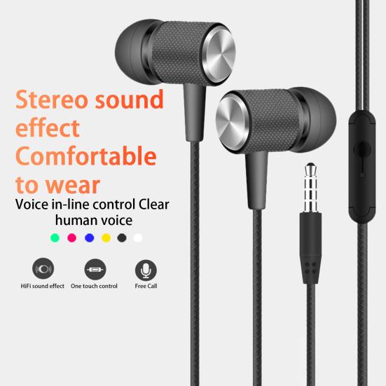 Wired Earphone Heavy Bass HD-compatible Calling In-ear 3.5mm High Sensitivity Wired Earphone Phone Supply
