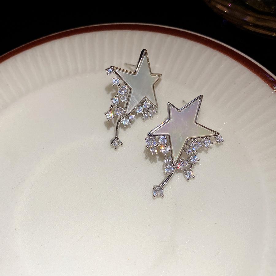 Silver needle zircon fritillary star earrings light luxury high-end stud earrings personality fashion temperament versatile earrings women