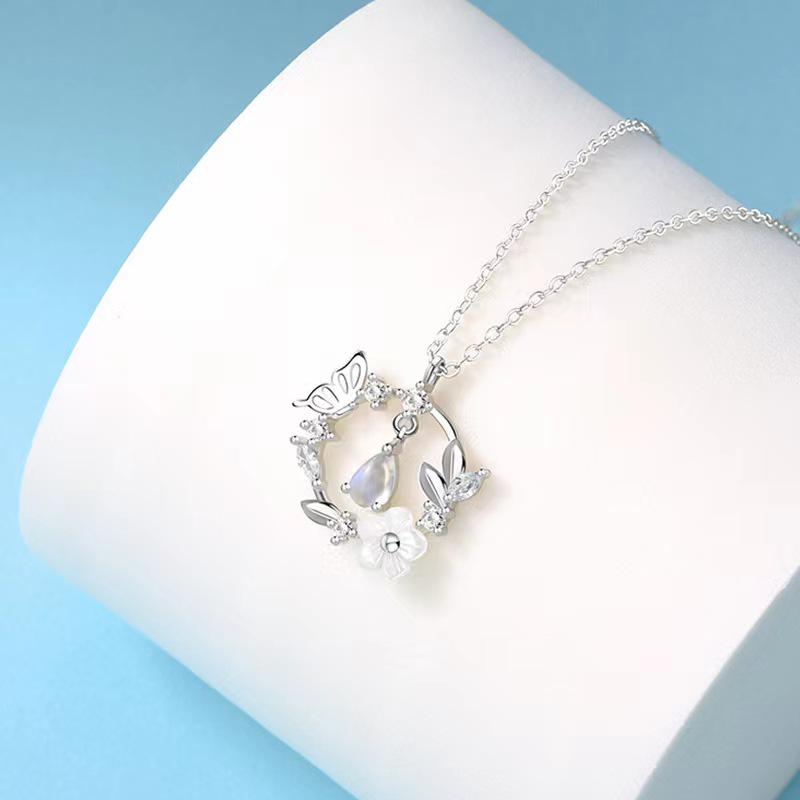 Moonstone Butterfly Love Necklace - Elegant Floral Pendant for Women