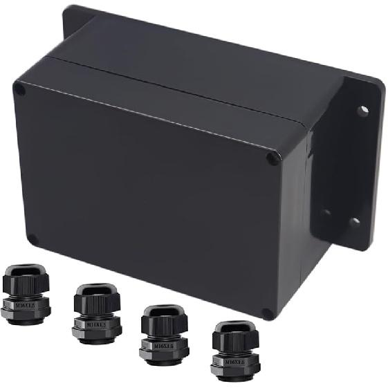Project Box ABS Black Electrical Boxes IP65 Outdoor Waterproof Box Electronic Junction Box Fixed Ear Power Enclosure with Cable Glands for DIY