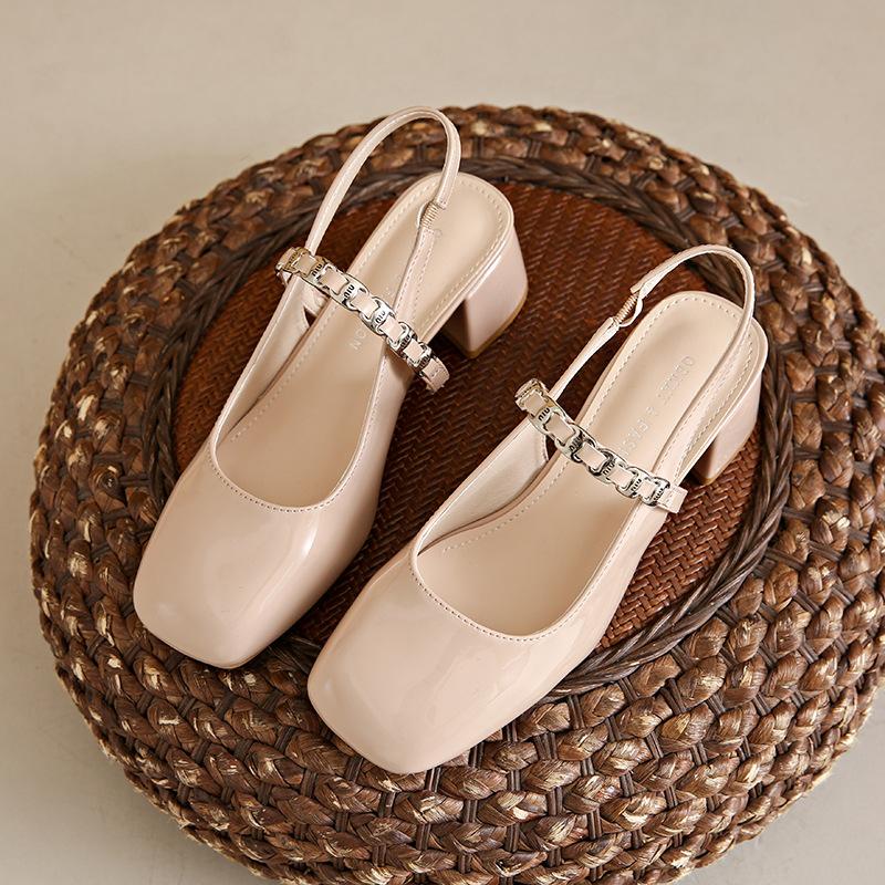 

Баотоу пустые сандалии женские 2025 лето новый круглый носок мода жемчуг универсальные толстый каблук удобные туфли Мэри Джейн одинарные туфли 40