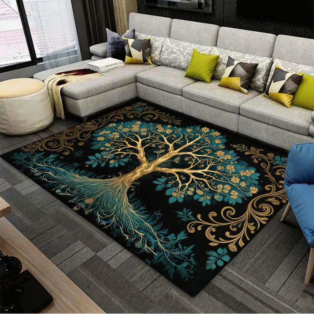 Tree of Life Pattern Large Area Rug Non-slip Machine Washable for Living Room Bedroom Laundry Entryway Home Decor Carpet Mat