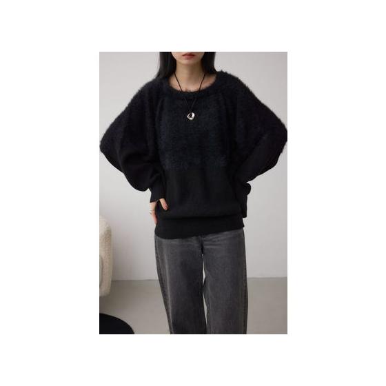 Shaggy switching dolman knit BLK