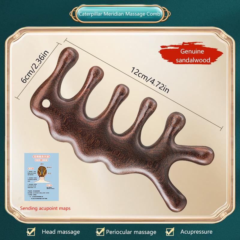 Five Teeth Sandalwood Massage Comb Head Face Nose Eye Shoulder Neck Scraping Comb Anti-Static Anti-Hair Loss Meridian Massage