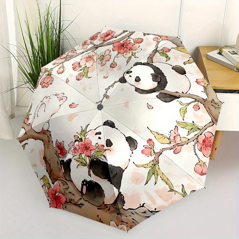 1pc Panda Blossom Automatic Umbrella with 8-Rib Compact Design, Foldable & Portable for Outdoor Leisure, Everyday Use197