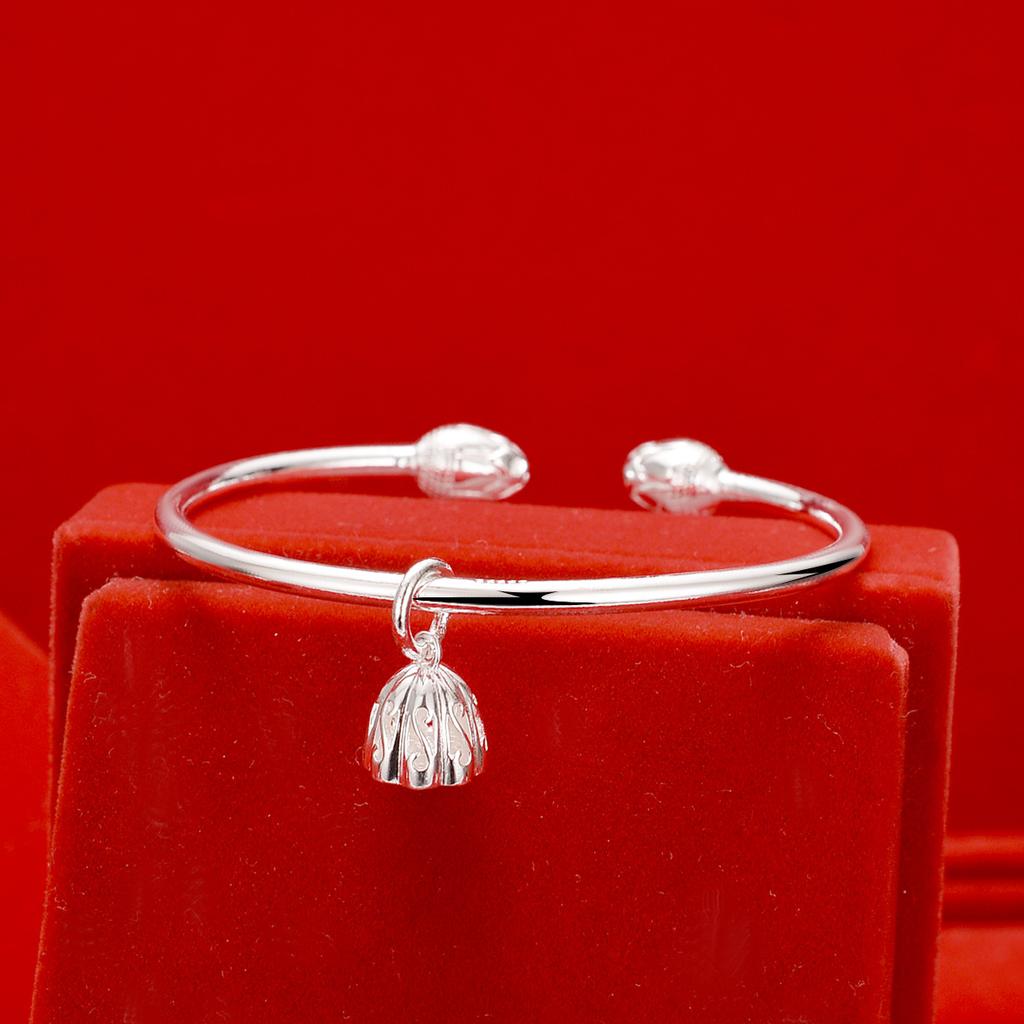 Brățară cu rădăcină de lotus din argint placat cu cupru alb, brățară cu deschidere din boboci de flori pentru femeie