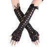 European & American Sexy Lace Strappy Nightclub Half-Finger Gloves with Rivet Ribbon Embellishment