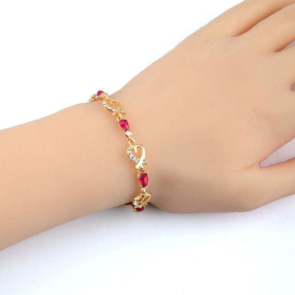 Sexy Lady Fashion 18k Gold Plated Heart 5 Colors Stones Bracelets & Bangles Jewelry