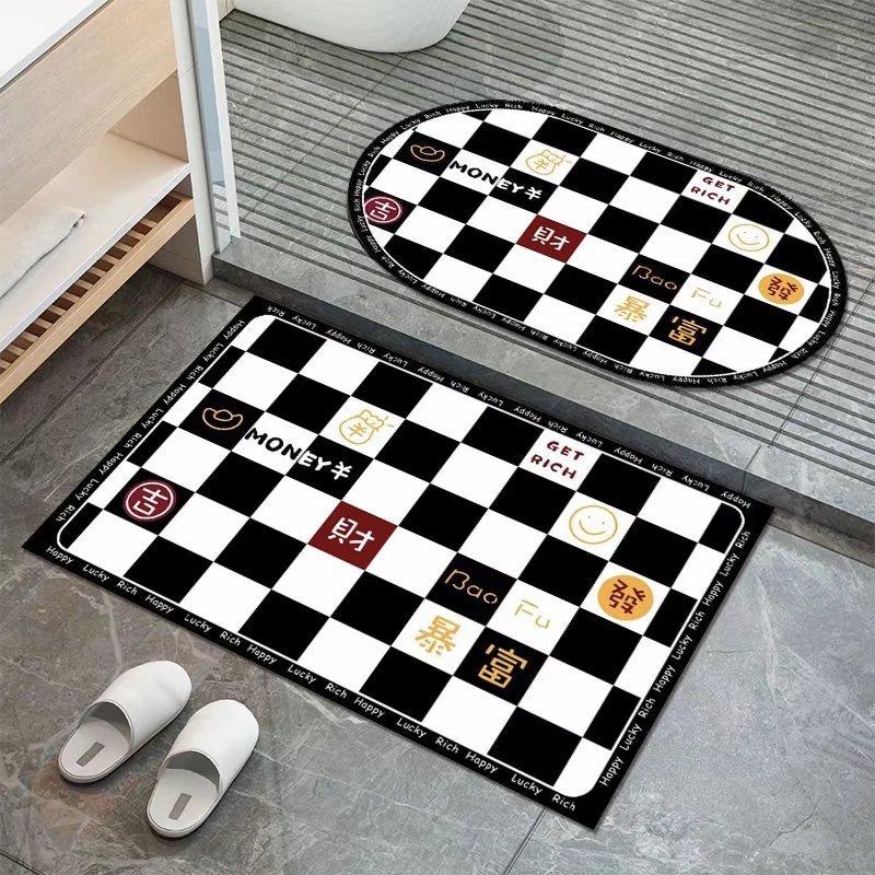 Simple Wind Diatomaceous Mud Checkerboard Bathroom Floor Mat Black and White Lattice Absorbent Non-slip Mat Kitchen Door Quick-drying Mat