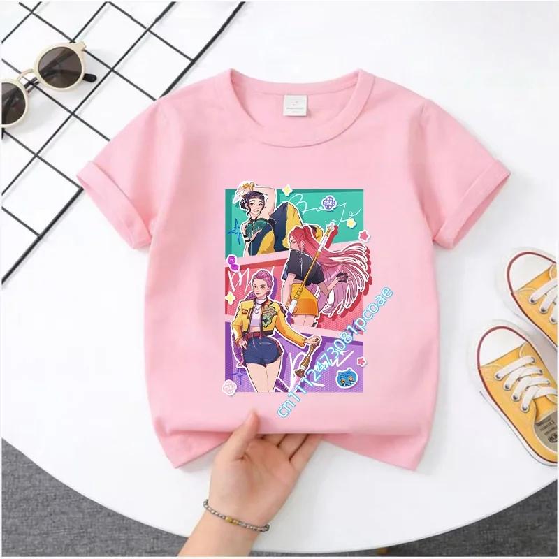 2026 Summer Kpop Demon Hunters T Shirt Kids Cartoon Anime Meme 2026 Print Clothes Round Neck Basic Boys Tops Casual Shirts Gift