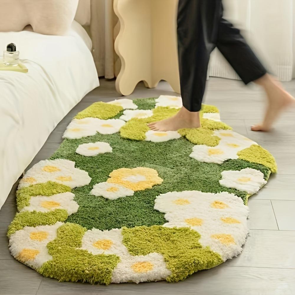 Thickened Moss Rug Absorbent Bedside Small Carpet Flower Pattern Bathroom Mat Bedroom