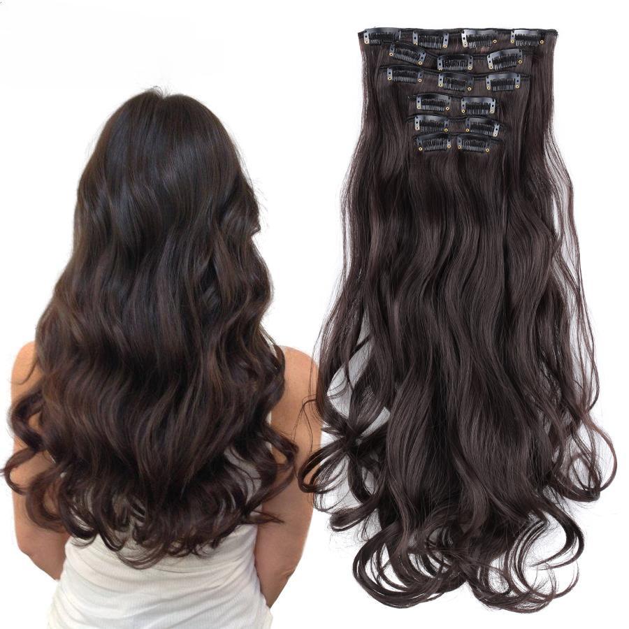 16 Clips In Hair Extension Body Wave 22 Inch Hair Extension Clip For Women Synthetic Hair Extensions Black Color