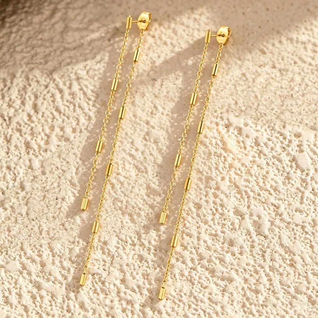 European and American Ins Geometric Long Fringed Earrings Stainless Steel Fashion Temperament Earrings Women's Daily Jewelry