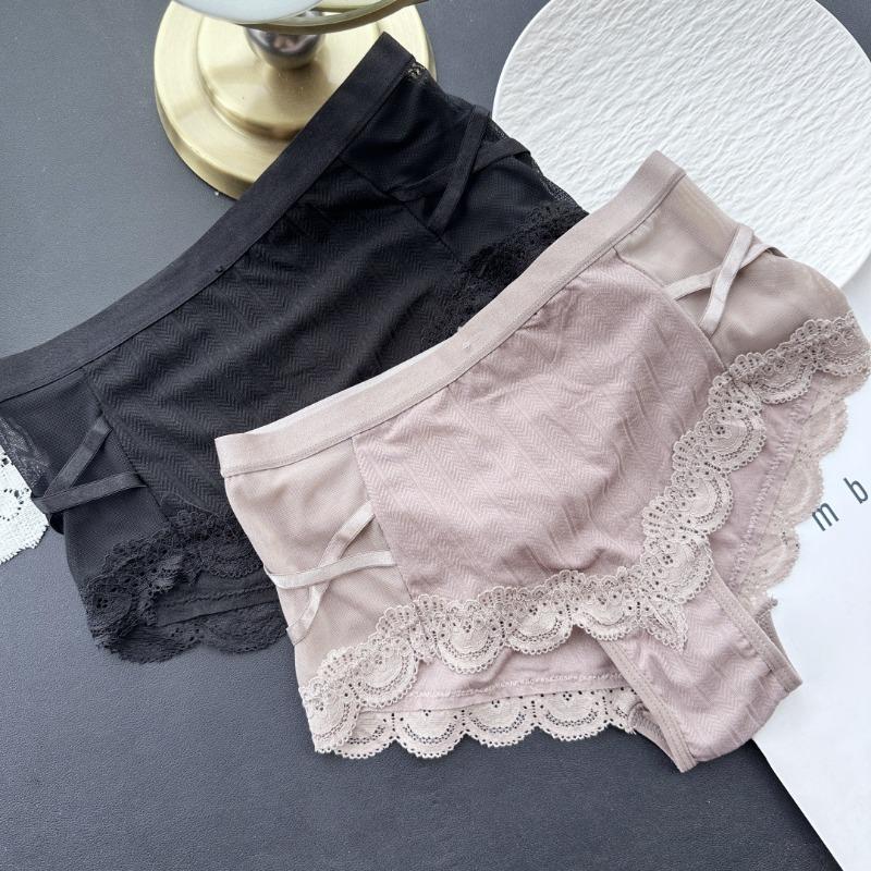 Women's Spring and Summer Sexy Ice Screen Lace Side Mid Waist Underwear