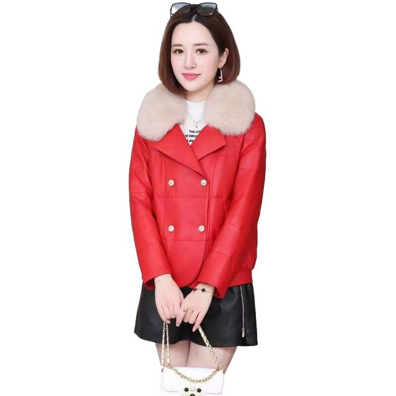 Haining leather jacket down cotton jacket women's short small winter clothing new Korean version fashion fur thickened leather jacket tide
