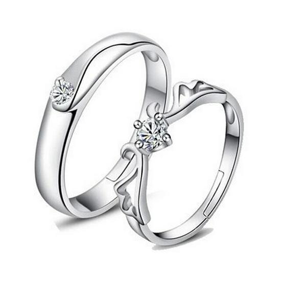 European & American Silver-Plated Zircon Wedding Rings - Korean Style Open Couple Rings for Women