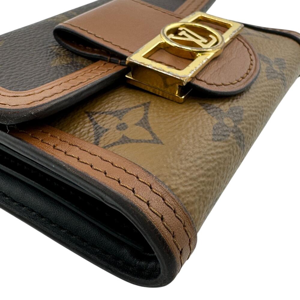LOUIS VUITTON M68725 flap Monogram reverse leather Portefeuille Daufine Compact Tri-fold wallet Brown leather Women Used