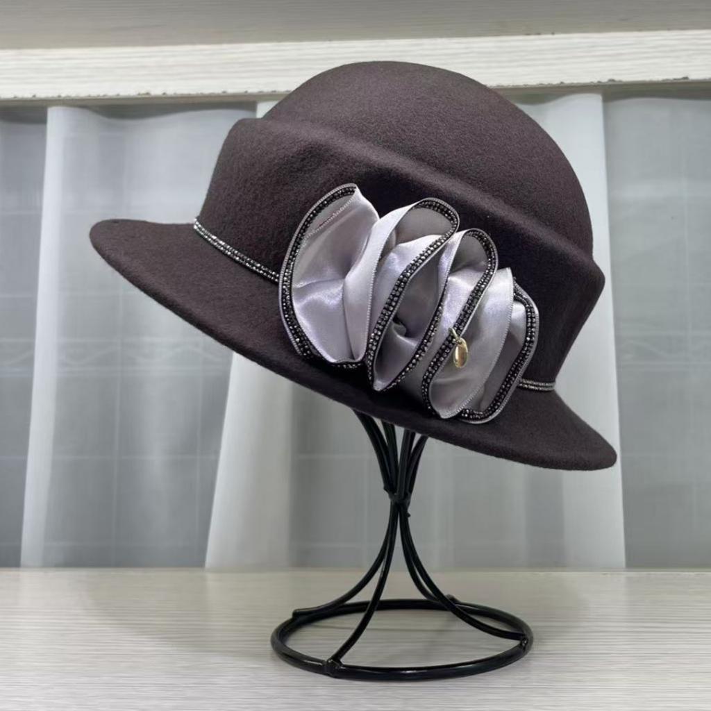British autumn and winter Australian wool top hat women's flower thousand gold wind fashion versatile small pot hat French retro top hat