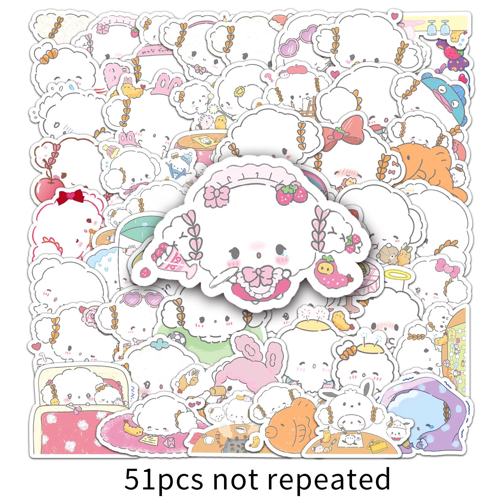 

51-Piece Sanrio COGIMYUN Cute Waterproof Stickers Set: Wheat Flour Spirit-themed Mochi Phone Case Decorations