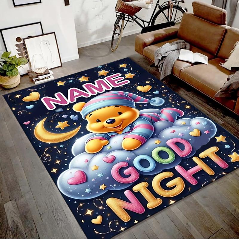 Custom Winnie Mat Personalized Name, Polyester Washable Indoor Entryway Rug, Gift for Christmas, Easter, Thanksgiving Day
