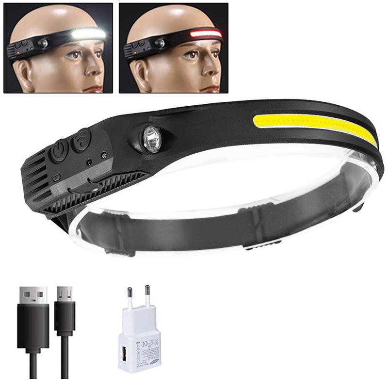 LED COB Induction Headlamp USB Rechargeable Light with Built in Battery Multiple Lighting Modes Lamp for Outdoor Camping Fishing