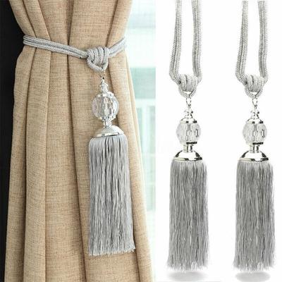 1Pair Curtain Tiebacks Crystal Beaded Decor Drapes Tassel Beaded Rope Tie Back
