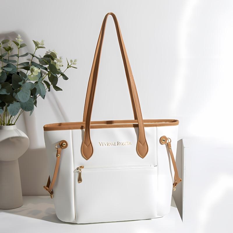 Color Contrast PU Leather Tote Bag, Adjustable Side Strap Large Capacity Shoulder Handbag For Women Office Commute Daily Shopping