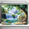 2D-Natur-Wandteppich mit Wasserfall, Hirschen und Seelandschaft als Hintergrundstoff für das Wohnzimmer