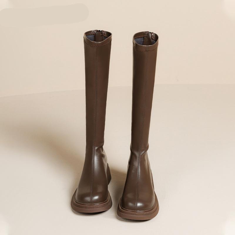 New elastic thin boots fashionable thick-soled knight boots rear zipper long boots slim high boots