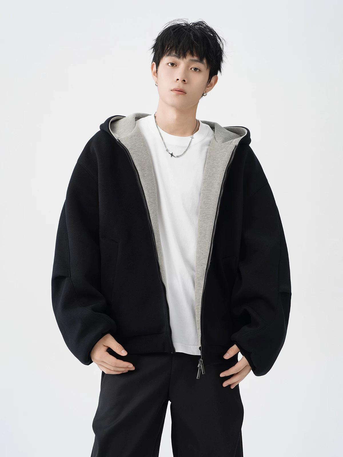 Heavyweight Trendy Autumn/Winter Double Zipper Hooded Jacket for Couples L