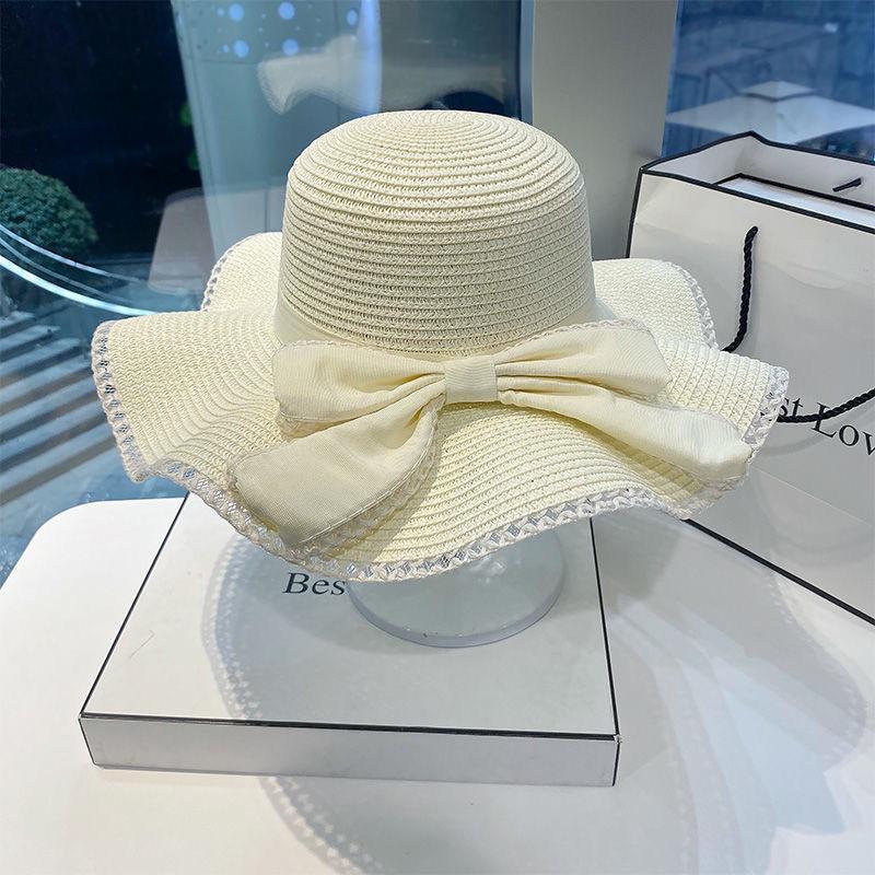 Big Bowknot Sun Straw Hat for Women Summer Wide-brim Panama Cap Outdoor Beach Travel Sunshade Female Bucket Hats Gorras