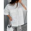 2025 Spring Fashion Blouses Loose Lapels Short Sleeve Pure Color Tops