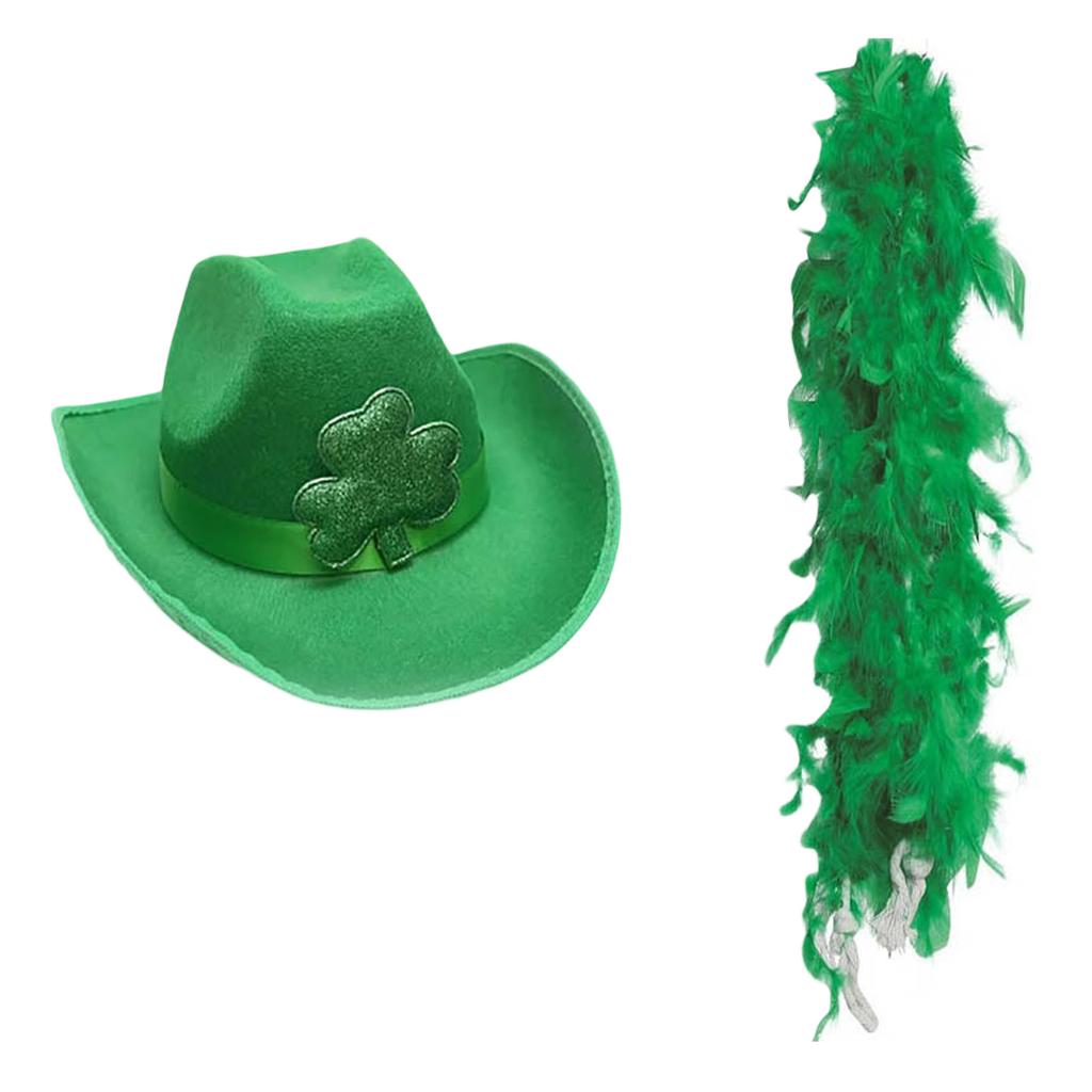 StPatrick Day Celebration Green Hat Festival Themed Party Velvets Fedora Hat Shamrock Top Hat Scarf Irish Accessories
