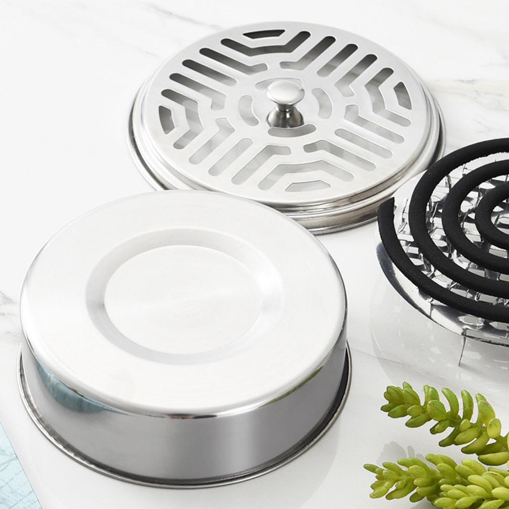Coil Incense Holder Stainless Steel Fireproof Kick Proof Portable Aromatherapy Round Fly Coil Holder Box with Lid for