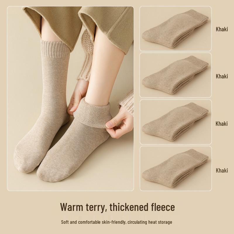 Terry Plus Velvet Women's Thick Mid-Calf Towel Socks - Warm Autumn/Winter Knee-Highs for Teens