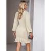 Autumn Winter Round Neck Elegant Fashion Solid Ruffles Bodycon Dress Women Lantern Long Sleeve Robe Vestidos