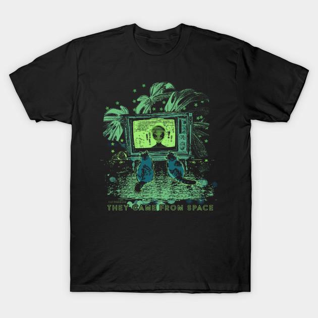 

Men Black Print T-shirt Cats Are Aliens No-Cut Transfer Paper Print Cotton Tshirt 2XL чорний
