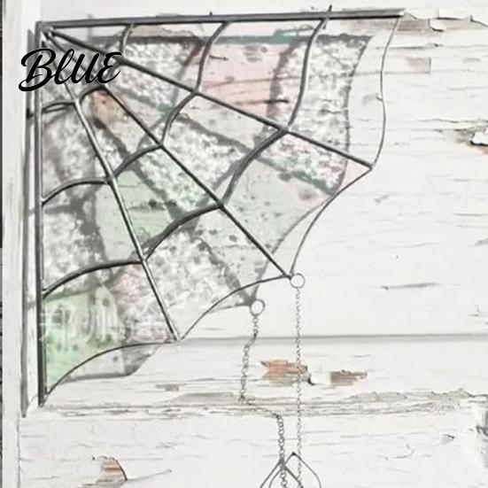 Unique Halloween Door Decor Spiderweb Topper Acrylic Gothic Sun Catcher with Hanging Gem Spiders Stained Glass Spider Web Rainbow Window And
