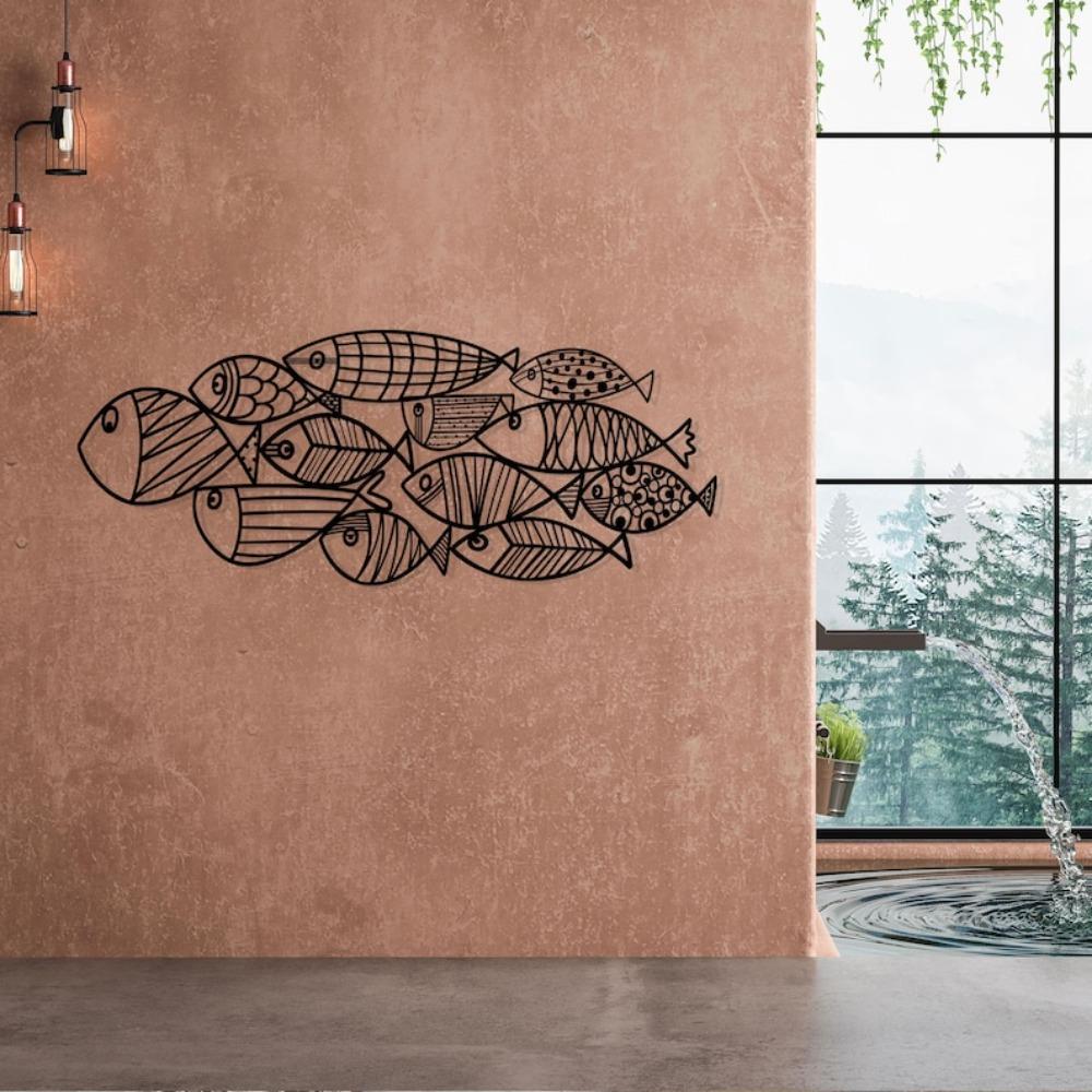 School of Fish Metal Wall Art, Nautical Home Decor, Sea Life Gift for Fisherman