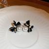 Flocking red bow earrings autumn and winter new niche versatile earrings fashionable elegance temperament earrings women