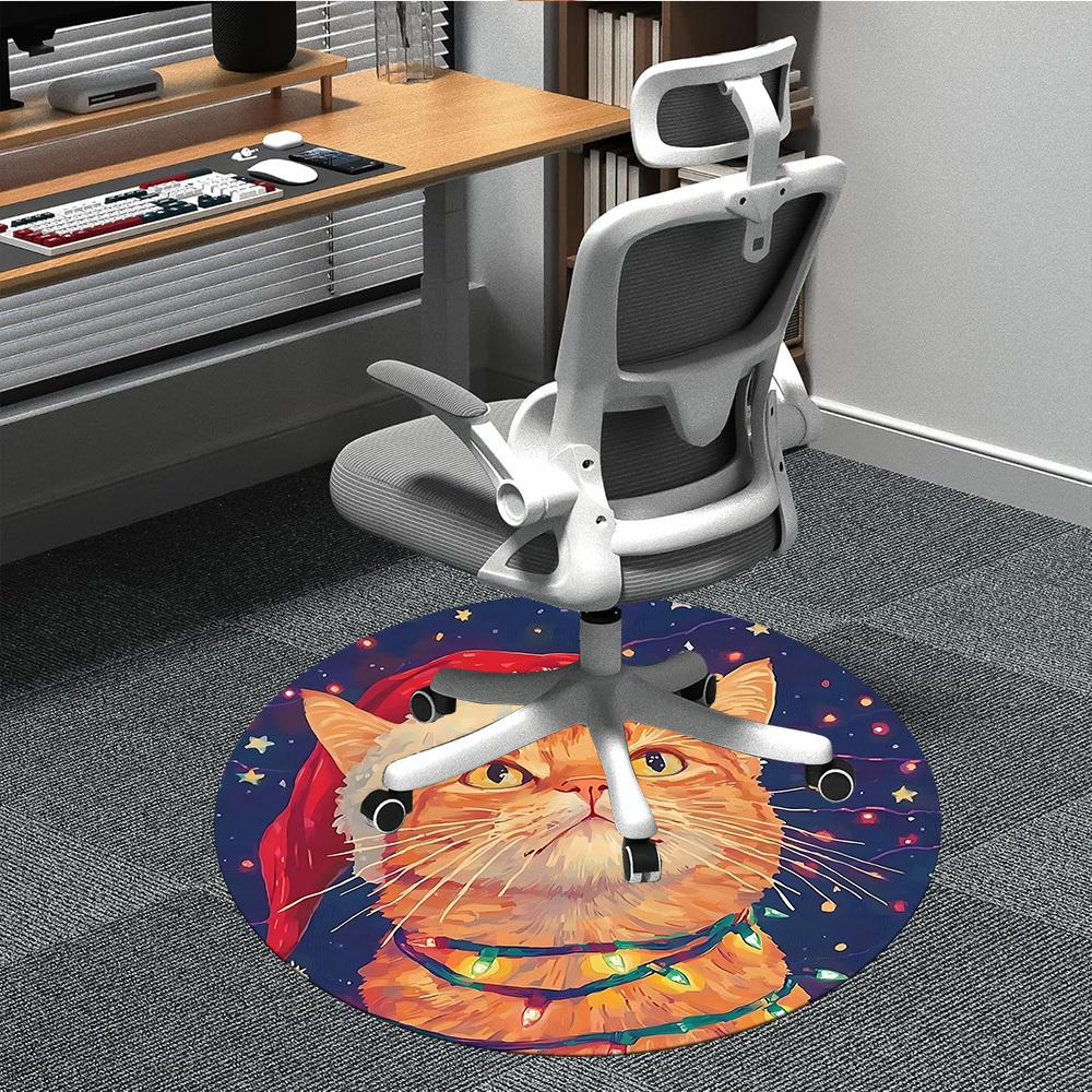 

1pc Christmas Cat Office Round Area Rug, Indoor Mat Suitable ForOffice, Under Office Chairs Bedroom Living Room Home Decor T219 80cm by 80cm