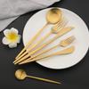 6Pcs Wstern Gold Matte Cutlery Set Stainless Steel Dinnerware Flatware Kitchen Home Dessert Fork Spoon Knife Set Tableware Set