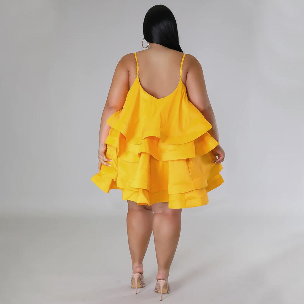 N7808 Robe Sexy à Volants Sans Manches pour Femmes Européennes et Américaines avec Bretelles Réglables