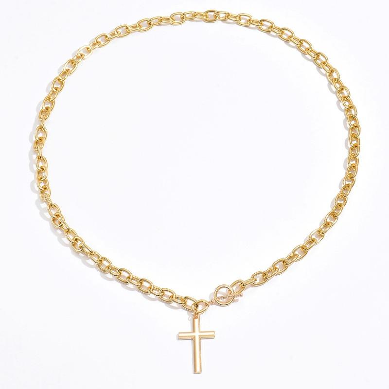 Hot-selling Simple Stacked Cross Pendant Necklace Niche High Sense Exaggerated Thick Chain Collarbone Chain Accessories