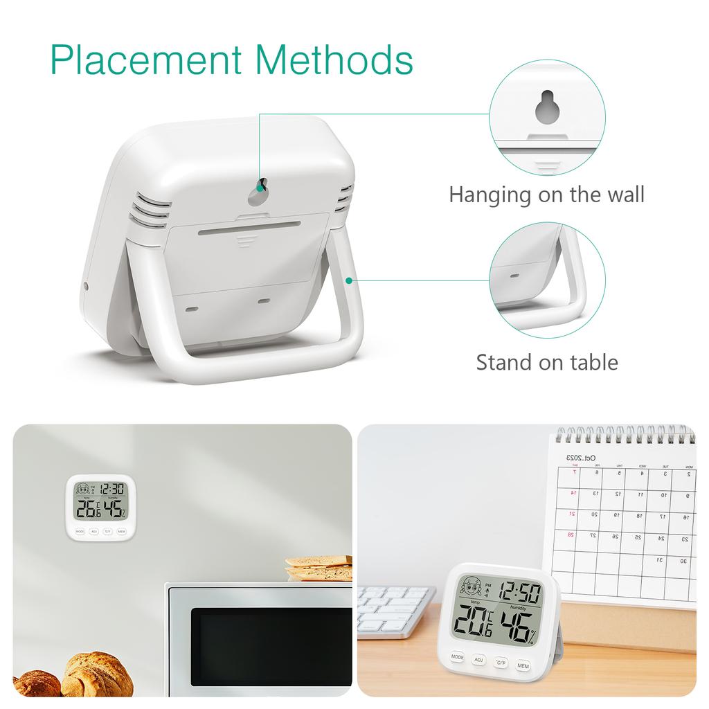 Digital Hygrometer Indoor Thermometer Room Thermometer and Humidity Gauge with Backlight Clock for Home Office Travel