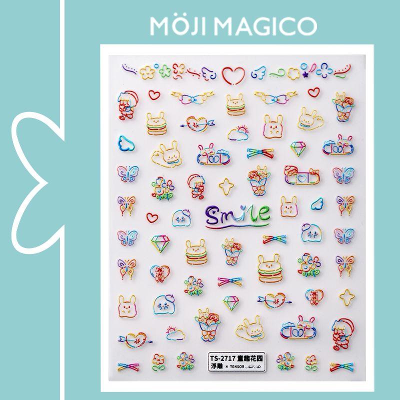 

Season Multi-Color Lines Cartoon Three-Dimensional Relief Nail Stickers Waterproof Nail Sticker Decorative Jewelry 2717 2712 TS-2717 Children s Fun Park (three-dimensional)