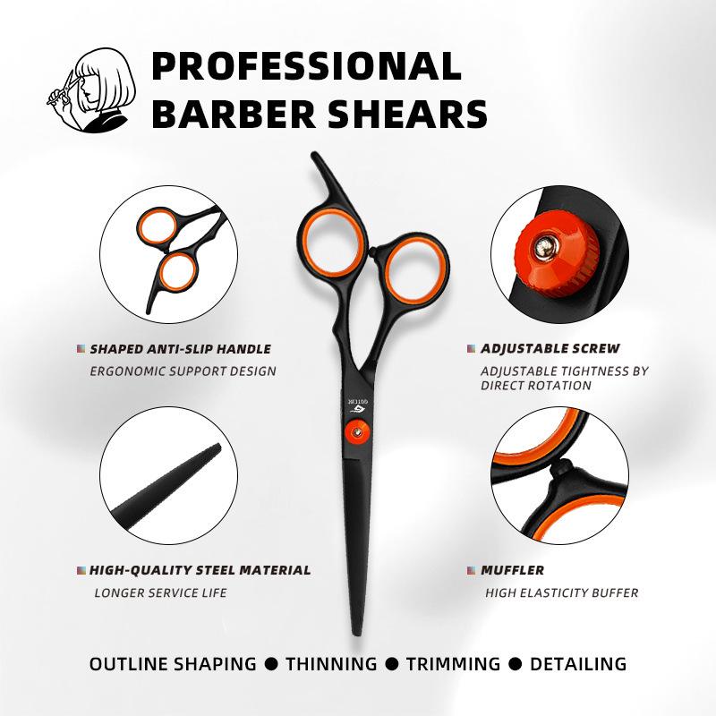 Professional Black & Orange Stainless Steel Haircutting and Thinning Scissors for Salon Stylists