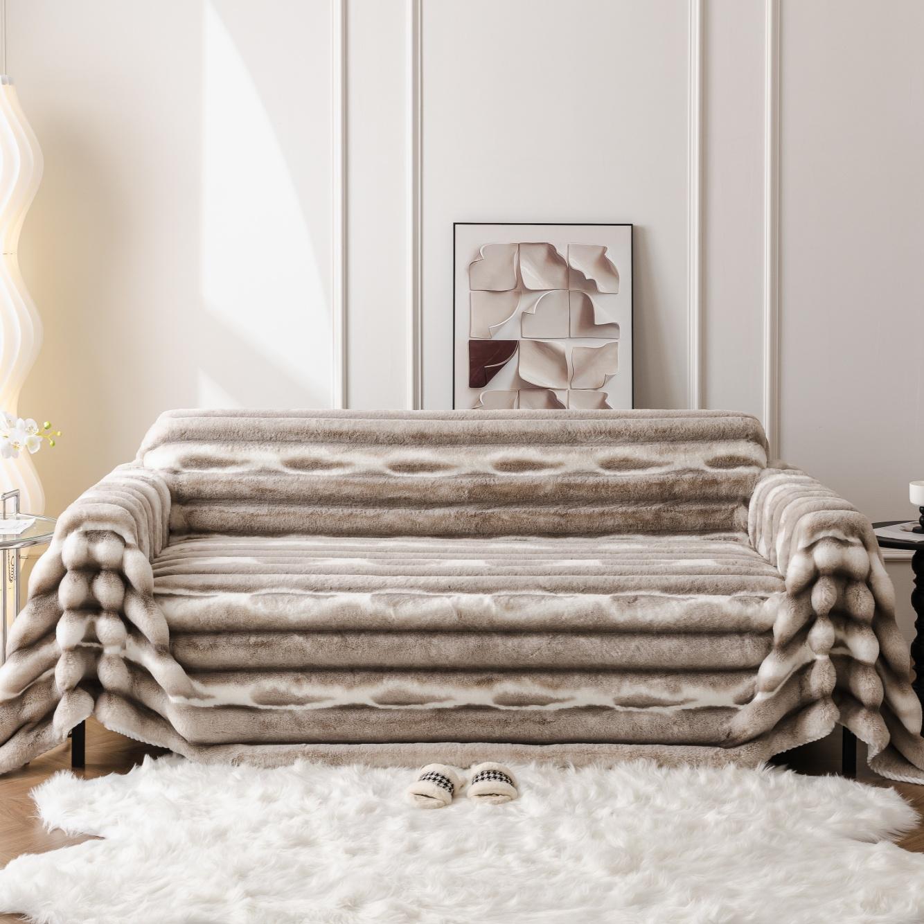 Luxurious Printed Faux Rabbit Fur Sofa Towel  Thickened, EasyCare Furniture Protector for Bedroom, Office,Living Room Blanket 180x130cm