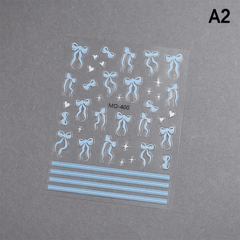 Ribbon Bow Shape Nail Sticker Multicolour Stereoscopic Relief Enhancement Adhesive Nail Decal Decoration Diy