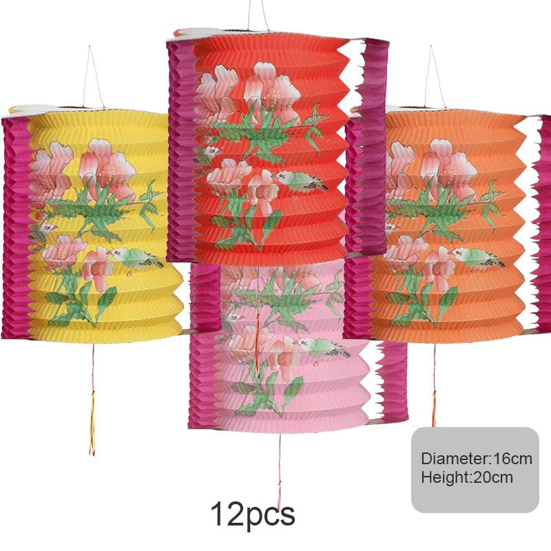 12pcs Oriental Traditional Mid-autumn Festival Hanging Paper Lantern Folding Organ Design Chinese Style Festival Decor Lantern